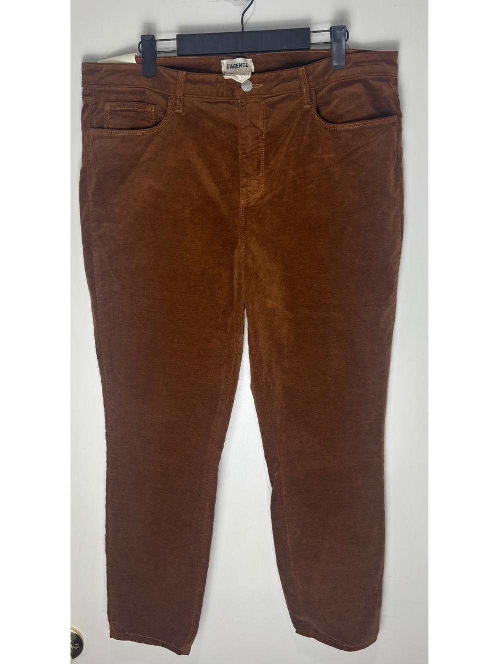 L’AGENCE Margot High Rise Skinny Velvet Jeans Size 34 Java Brown NWT